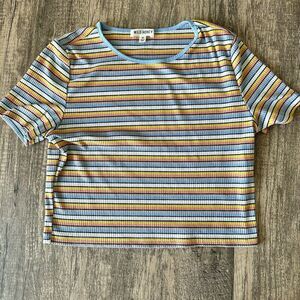 Vintage 80's 90’s Striped Crop Top Short Sleeve Retro, Medium Multicolored